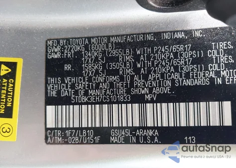 2012 Toyota Highlander Se V6 from USA, damaged, VIN 5TDBK3EH7CS101833